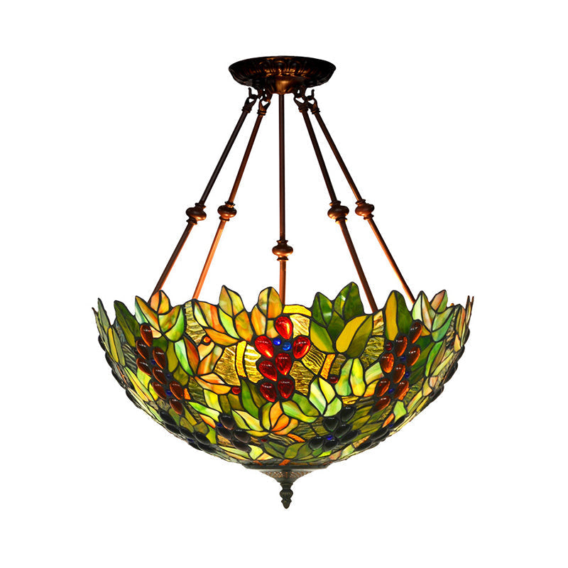 Mediterranean Dome Semi Flush Mount Ceiling Light - 16"/18" Wide, 2 Green Cut Glass Lights