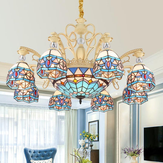 Blue Victorian Chandelier with Cut Glass Shade - 6/9/11 Lights - Modern Suspension Pendant for Living Room