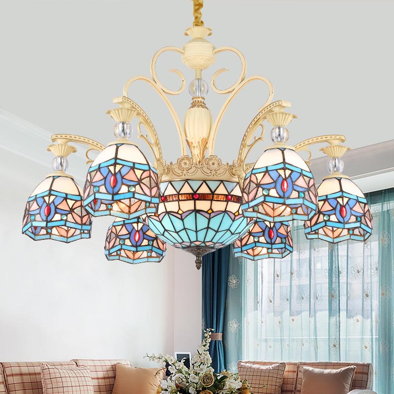 Blue Victorian Chandelier with Cut Glass Shade - 6/9/11 Lights - Modern Suspension Pendant for Living Room