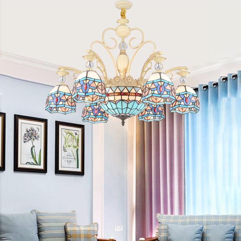 Blue Victorian Chandelier with Cut Glass Shade - 6/9/11 Lights - Modern Suspension Pendant for Living Room