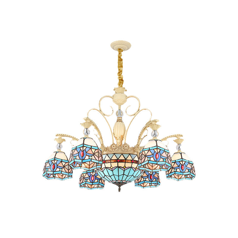 Blue Victorian Chandelier with Cut Glass Shade - 6/9/11 Lights - Modern Suspension Pendant for Living Room