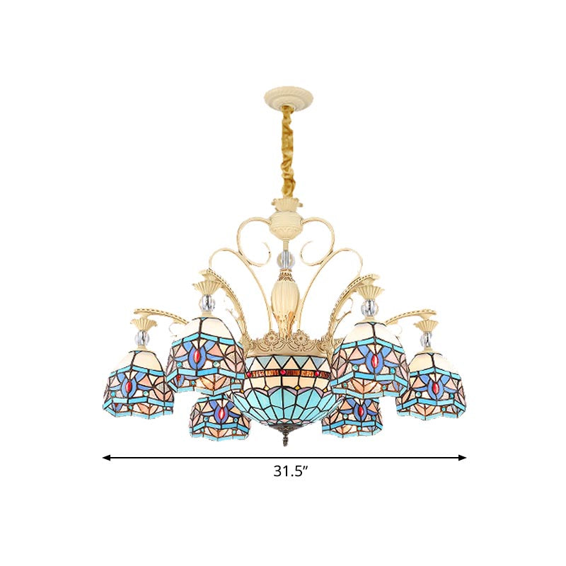 Blue Victorian Chandelier with Cut Glass Shade - 6/9/11 Lights - Modern Suspension Pendant for Living Room