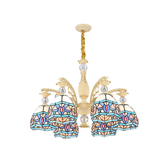 Blue Victorian Cut Glass Chandelier Light With Suspension Pendant - 6/9/11 Lights Domed Shade Living