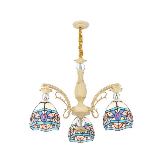 Blue Victorian Cut Glass Chandelier Light With Suspension Pendant - 6/9/11 Lights Domed Shade Living