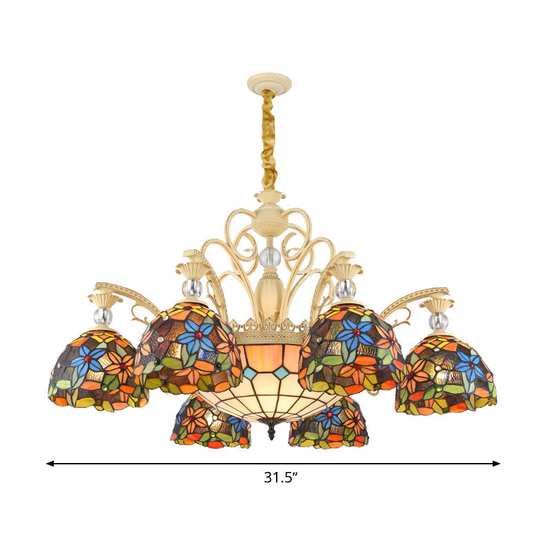 Floral Chandelier Lighting - Mediterranean Stained Art Glass Pendant Light Kit (6/9/11 Lights) In