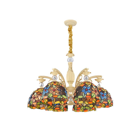 Floral Chandelier Lighting - Mediterranean Stained Art Glass Pendant Light Kit (6/9/11 Lights) In