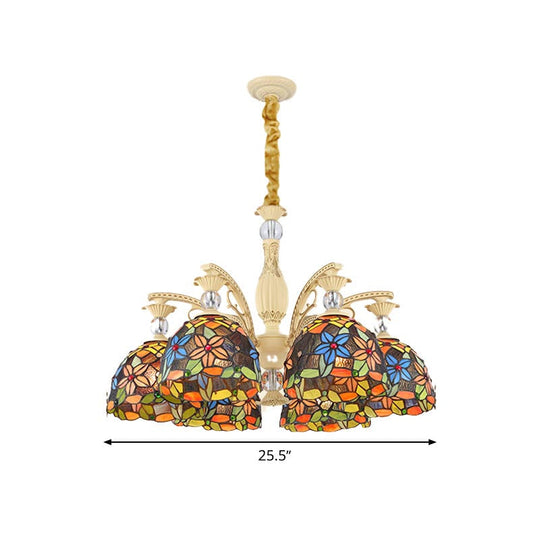 Floral Chandelier Lighting - Mediterranean Stained Art Glass Pendant Light Kit (6/9/11 Lights) In