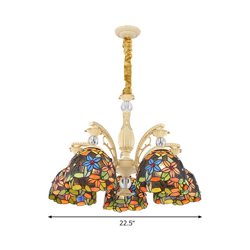 Mediterranean Floral Chandelier Lighting - 6/9/11 Lights Stained Glass Pendant Light Kit (Orange)