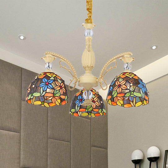 Mediterranean Floral Chandelier Lighting - 6/9/11 Lights Stained Glass Pendant Light Kit (Orange)