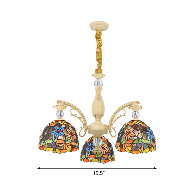 Mediterranean Floral Chandelier Lighting - 6/9/11 Lights Stained Glass Pendant Light Kit (Orange)