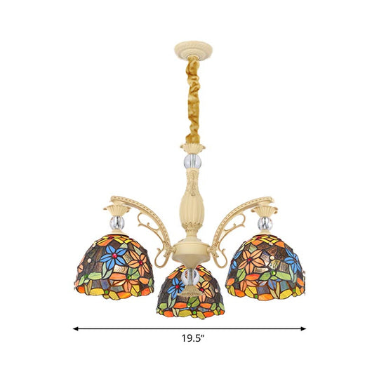 Mediterranean Floral Chandelier Lighting - 6/9/11 Lights Stained Glass Pendant Light Kit (Orange)