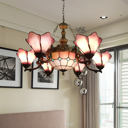 Baroque Black Chandelier: 7/9-Light Living Room Pendant Lamp With Floral Glass Shades