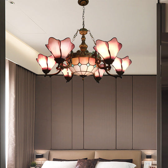 Baroque Black Chandelier: 7/9-Light Living Room Pendant Lamp With Floral Glass Shades