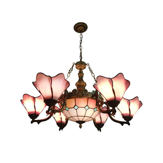 Baroque Black Chandelier Lamp with Floral Glass Shades - 7/9 Lights for Living Room