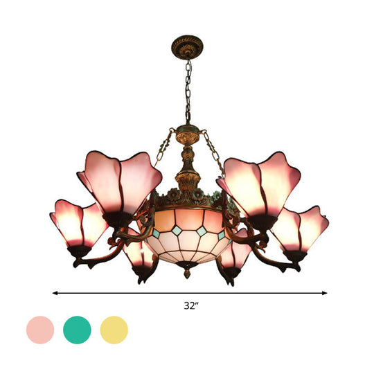 Baroque Black Chandelier Lamp with Floral Glass Shades - 7/9 Lights for Living Room