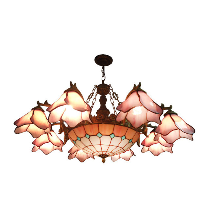 Baroque Black Chandelier Lamp with Floral Glass Shades - 7/9 Lights for Living Room