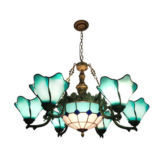 Baroque Black Chandelier: 7/9-Light Living Room Pendant Lamp With Floral Glass Shades