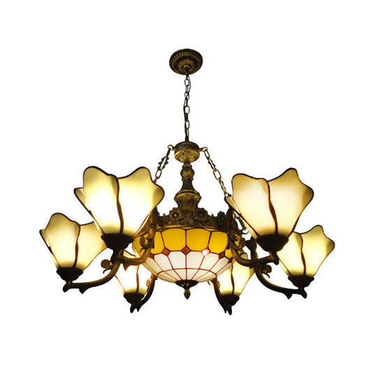 Baroque Black Chandelier Lamp with Floral Glass Shades - 7/9 Lights for Living Room