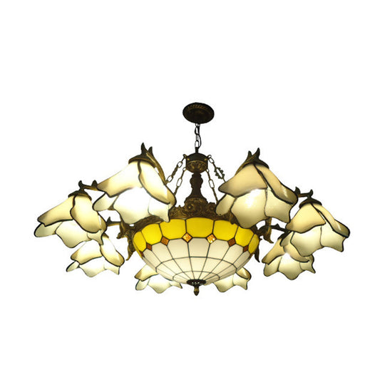 Baroque Black Chandelier Lamp with Floral Glass Shades - 7/9 Lights for Living Room