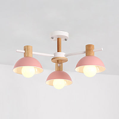 Modern Metal Dome Pendant Fixture With 3 Lights For Living Room Pink