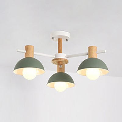 Modern Metal Dome Pendant Fixture With 3 Lights For Living Room Green