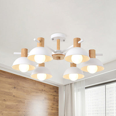 Modern Macaroon Dome Hanging Pendant Light Fixture With 6 Bulbs For Living Room White