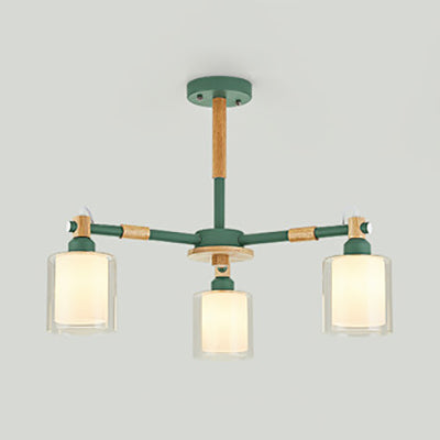 Modern Metal Cylinder Pendant Light Fixture With 3 Lights - Living Room Lighting Green