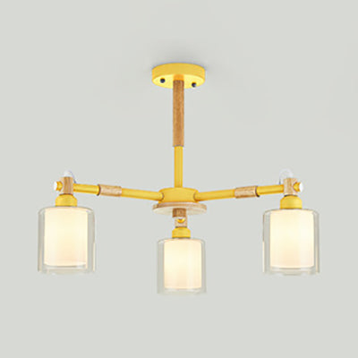 Modern Metal Cylinder Pendant Light Fixture With 3 Lights - Living Room Lighting Yellow