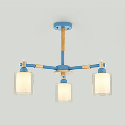 Modern Metal Cylinder Pendant Light Fixture With 3 Lights - Living Room Lighting Blue