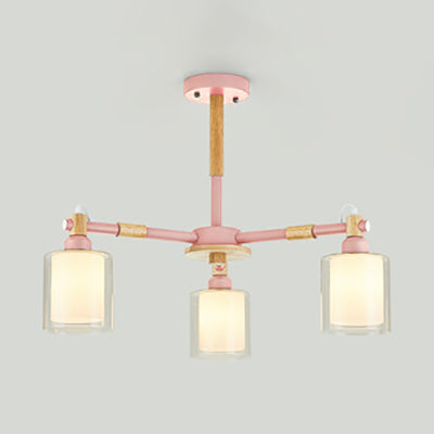 Modern Metal Cylinder Pendant Light Fixture With 3 Lights - Living Room Lighting Pink