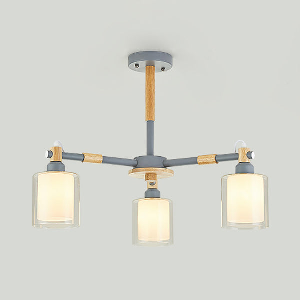 Modern Metal Cylinder Pendant Light Fixture With 3 Lights - Living Room Lighting Grey