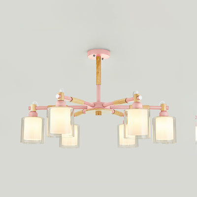 Nordic Glass Pendant Light Fixture With 6 Bulbs For Bedroom Pink