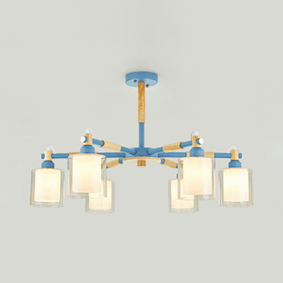 Nordic Glass Pendant Light Fixture With 6 Bulbs For Bedroom Blue