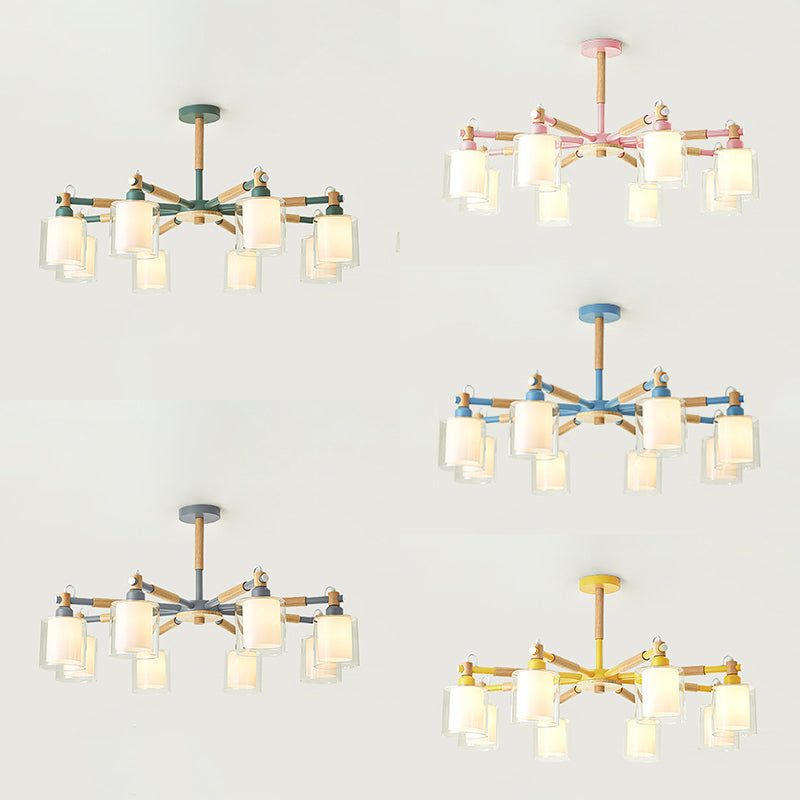 Modern Style Cylinder Hanging Lights With 8 Pendant For Living Room