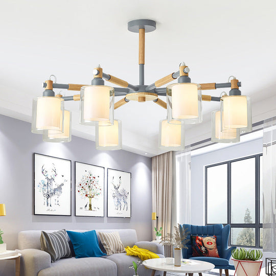 Modern Style Cylinder Hanging Lights With 8 Pendant For Living Room