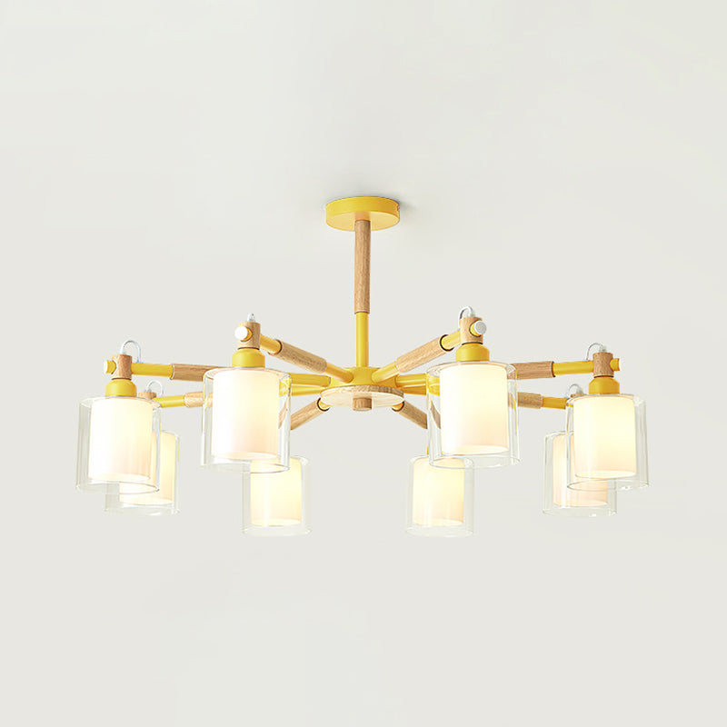 Modern Style Cylinder Hanging Lights With 8 Pendant For Living Room Yellow