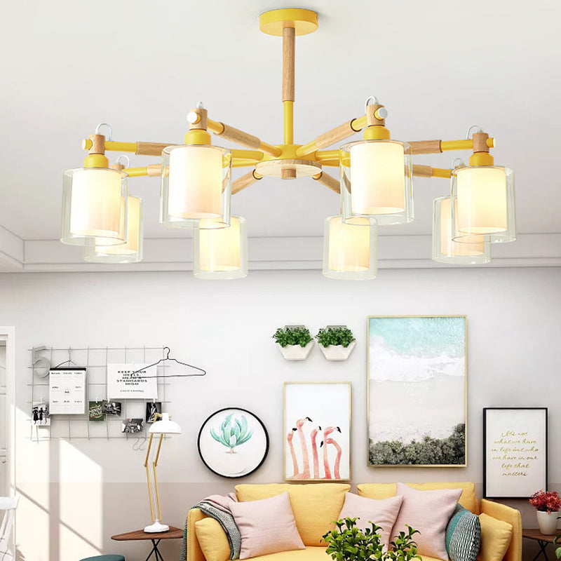 Modern Style Cylinder Hanging Lights With 8 Pendant For Living Room