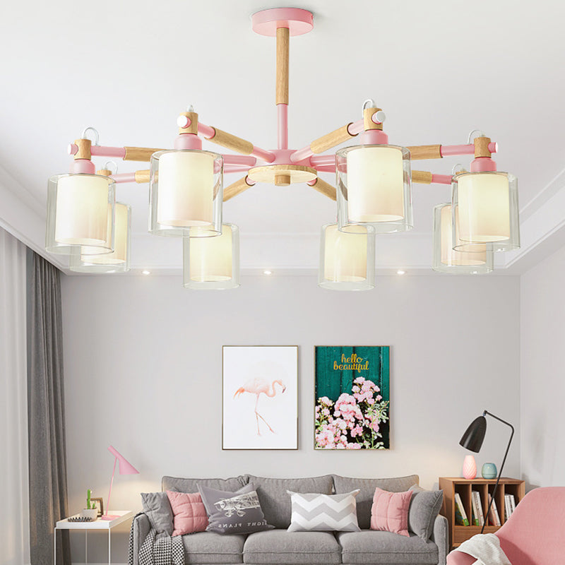 Modern Style Cylinder Hanging Lights With 8 Pendant For Living Room