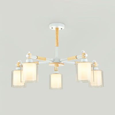 Contemporary 5-Light Glass Pendant Chandelier For Dining Room White