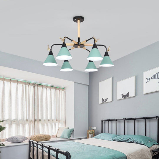 Horn-Shaped Macaroon Pendant Light - Metal Hanging Lamp For Bedroom