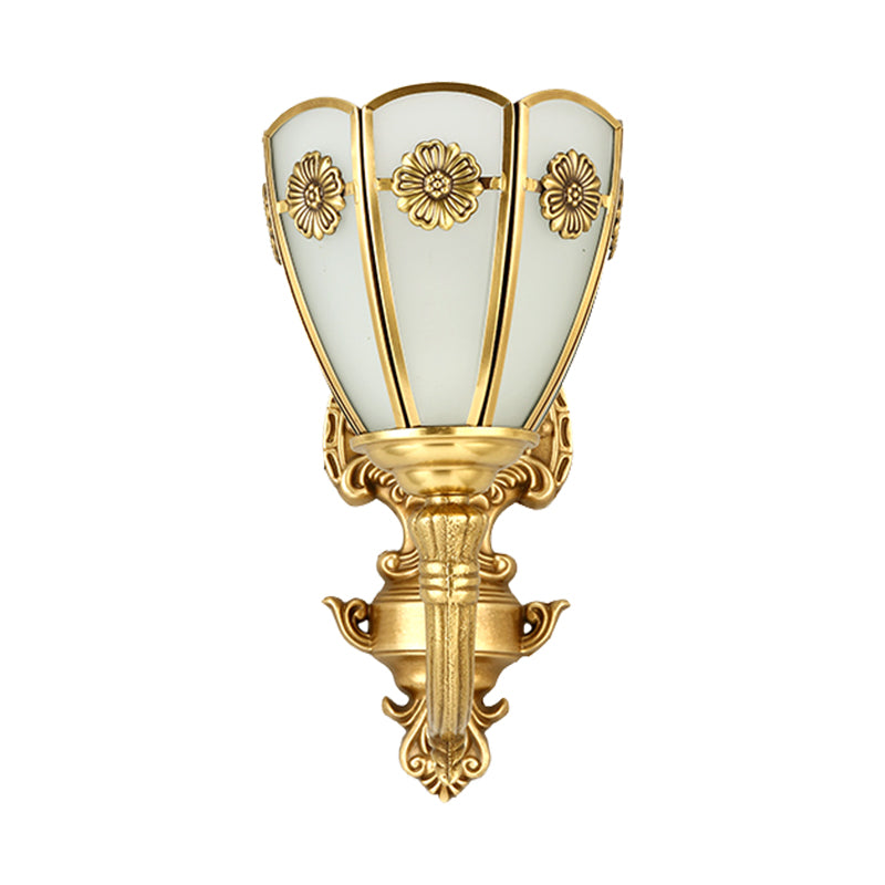 Vintage Opal Glass Wall Sconce With Delicate Golden Carvings