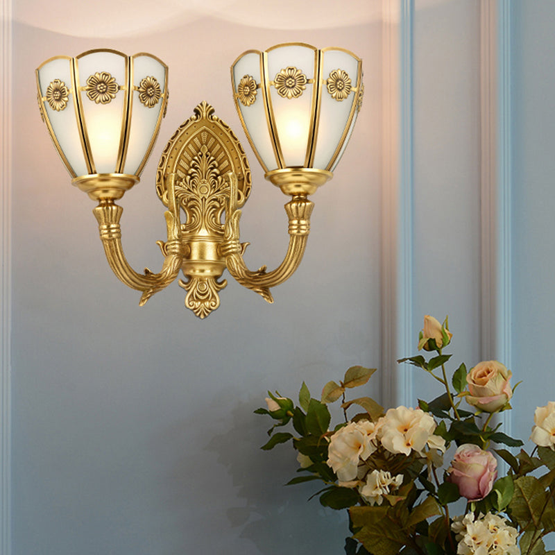 Vintage Opal Glass Wall Sconce With Delicate Golden Carvings 2 / Gold