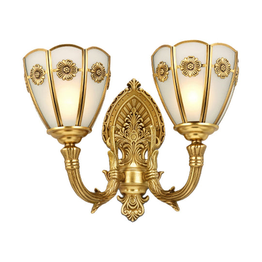 Vintage Opal Glass Wall Sconce With Delicate Golden Carvings