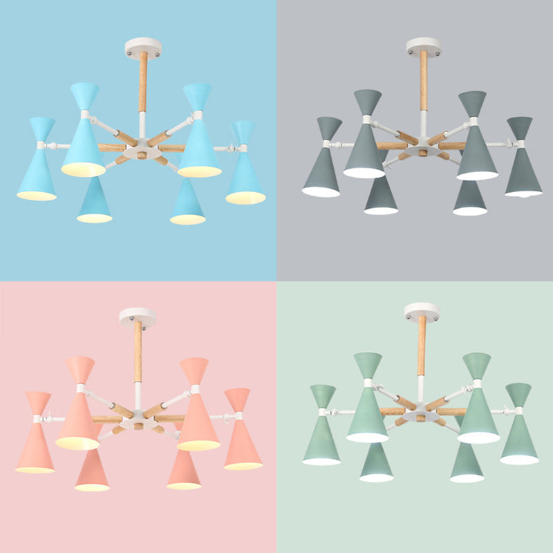 6-Light Scandinavian Hanging Chandelier With Metal Horn Shade For Kids Bedroom