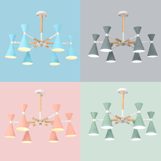 6-Light Scandinavian Hanging Chandelier With Metal Horn Shade For Kids Bedroom