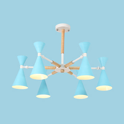 6-Light Scandinavian Hanging Chandelier With Metal Horn Shade For Kids Bedroom