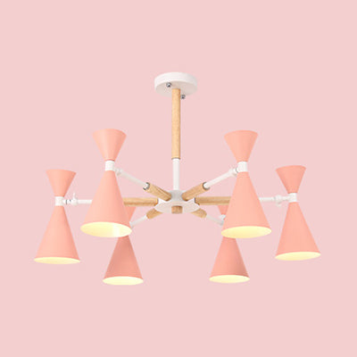 6-Light Scandinavian Hanging Chandelier With Metal Horn Shade For Kids Bedroom