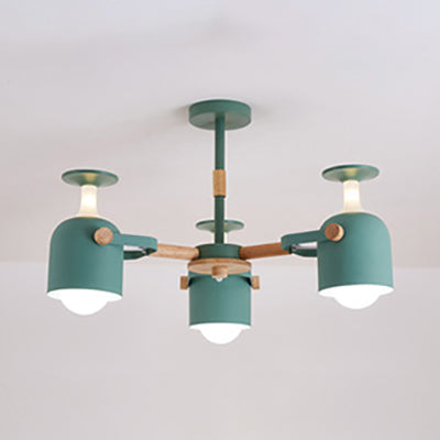 Cylinder Metal Pendant Lamp With Simple Style For Bedroom Lighting Green