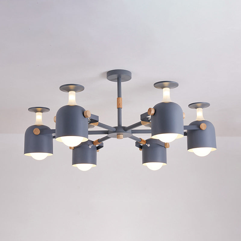 Modern Metal Cylinder Chandelier - 6-Light Hanging Ceiling Lamp For Living Room Grey