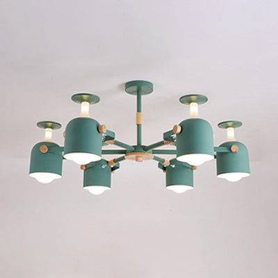 Modern Metal Cylinder Chandelier - 6-Light Hanging Ceiling Lamp For Living Room Green